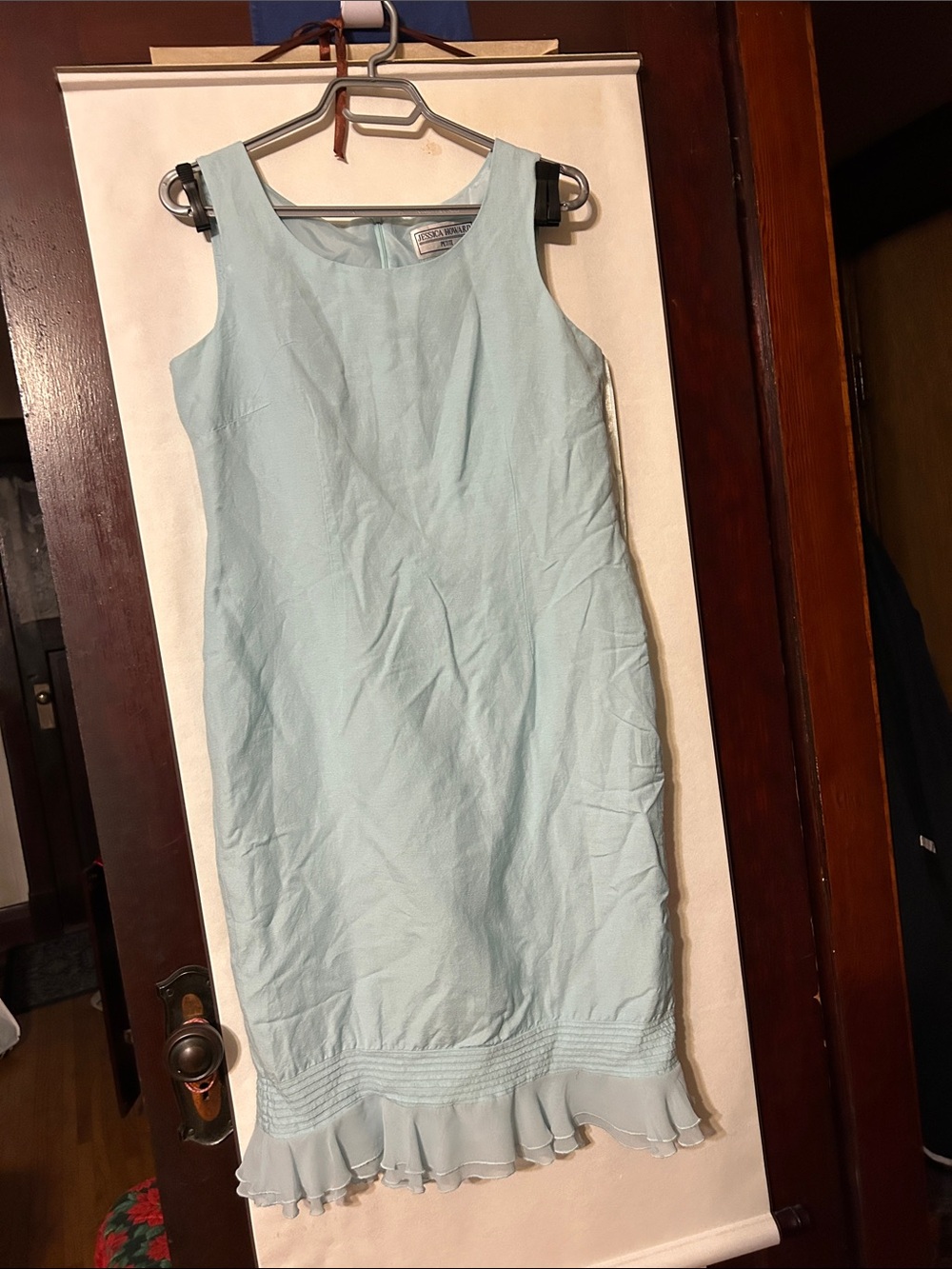 Jessica Howard Pale Blue Sleeveless Ruffle-Hem Dress, Linen Blend (55%), Sz 10